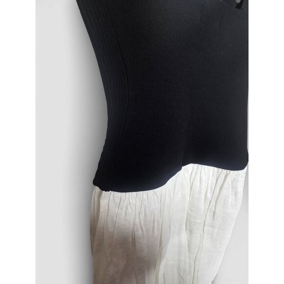 New with Tags La Ligne Henriette Dress L Black Ivory Knit Drop Waist Slit Flowy - Picture 15 of 16